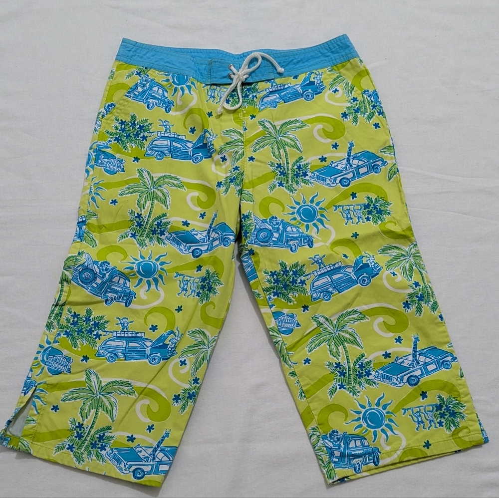 Lilly Pulitzer Cruisin Woody Car Beach Pants with Monkeys Lions & Giraffes